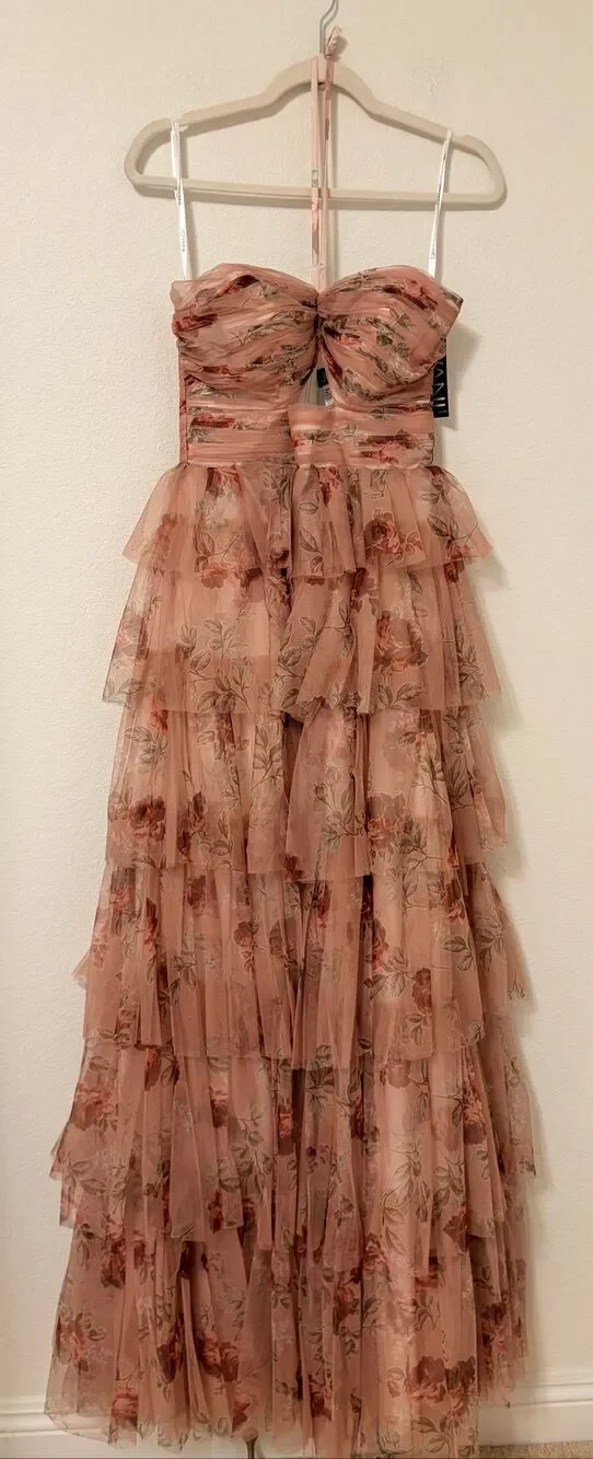 NWT Jovani Size 8 Blush Floral Tiered Tulle Gown Halter High Low Formal Prom Dre - Picture 1 of 8